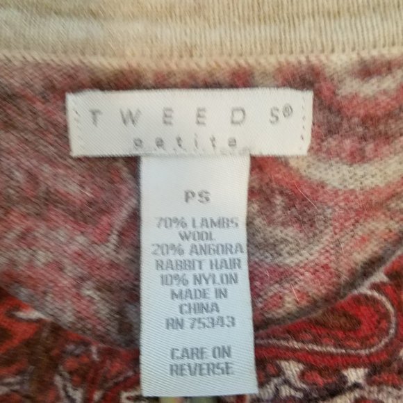 TWEEDS Vintage Cardigan Sweater 3/4 Sleeves - Red Paisley - SP - Picture 3 of 6